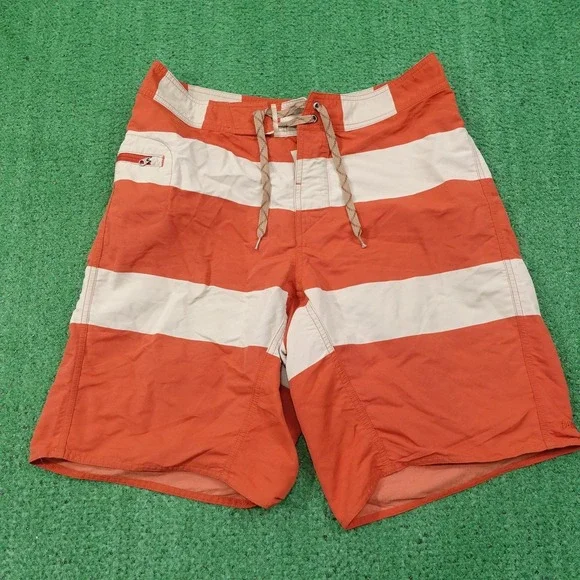 Patagonia Swim Shorts Mens 30‎ Orange Striped Board Shorts Drawstring