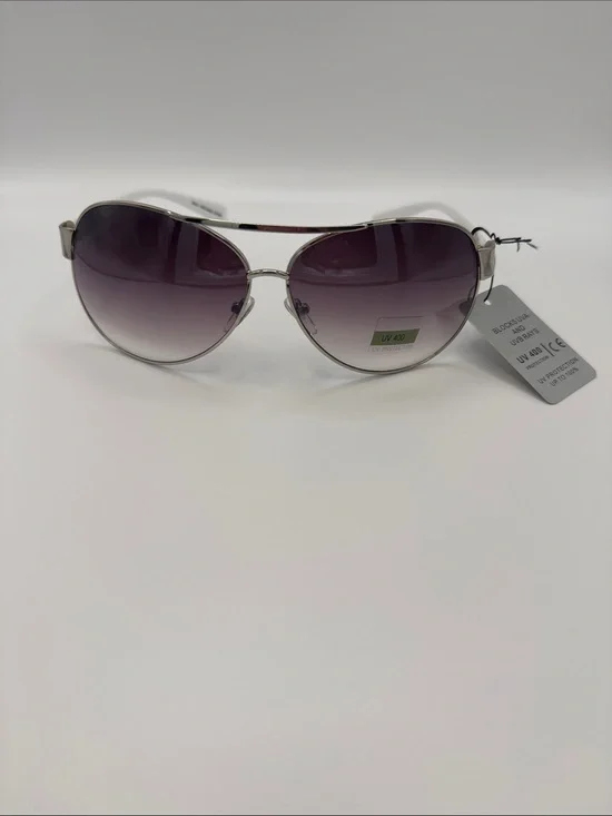 Silver Aviator Sunglasses with Purple Gradient Lenses