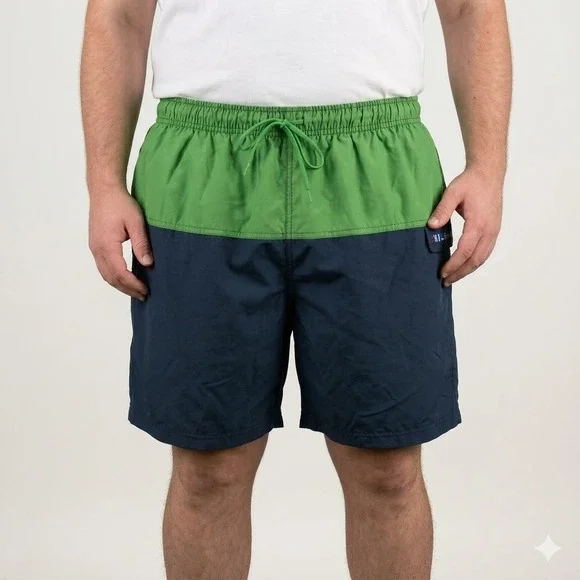 Jantzen‎ Swim Trunks Colorblock Nautical Flag Pocket XL Green Navy