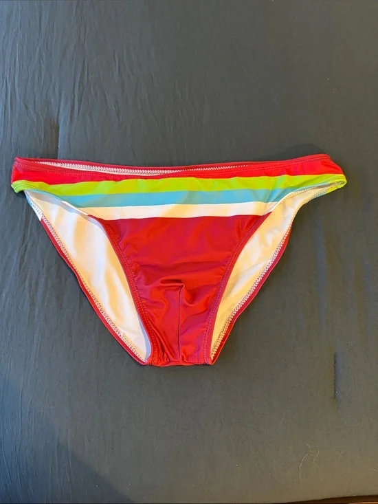 Burgundy Bikini Bottom with Rainbow Stripe Unlined Medium