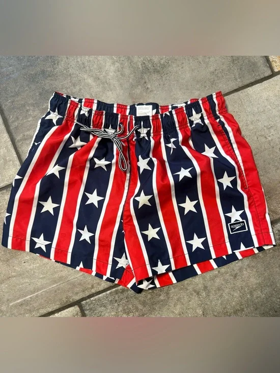 Speedo Red Navy White Star & Stripe Swim Shorts