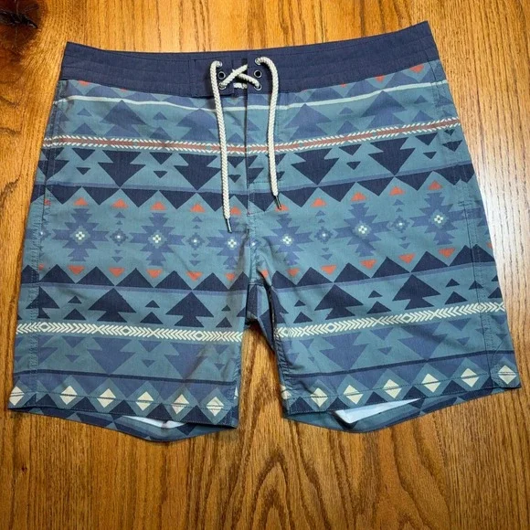 Faherty Board Shorts Mens 35 Blue Geometric Southwest Aztec Beacon MSS2207-SRT