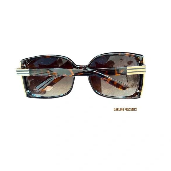 Tortoise Shell Square Frames Gold Accents Sunglasses Women Color Brown & Gold