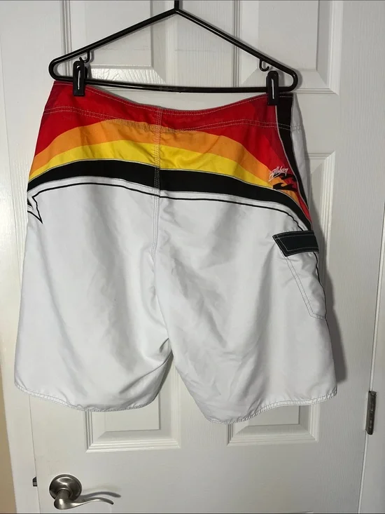 Billabong Y2K VTG  board shorts OCC retro rainbow sunset stripe embroidered 36