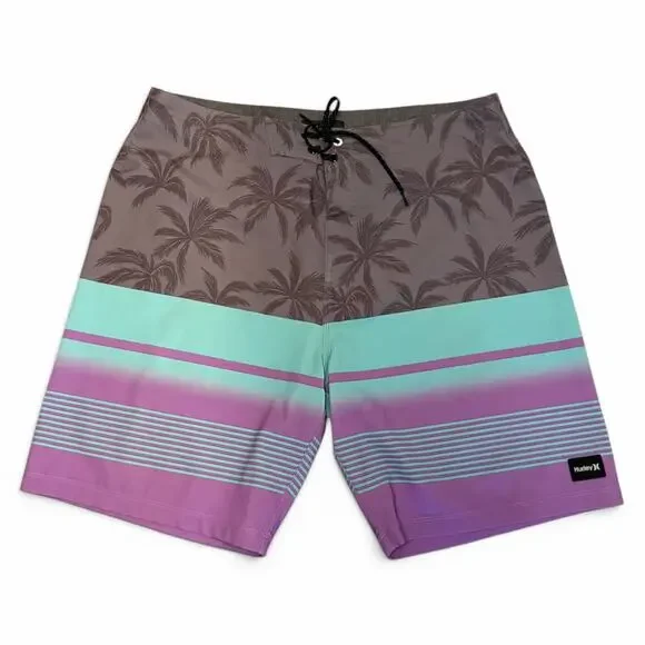 Hurley Phantom Tropical Striped Surf Board Swim Shorts Size 34
