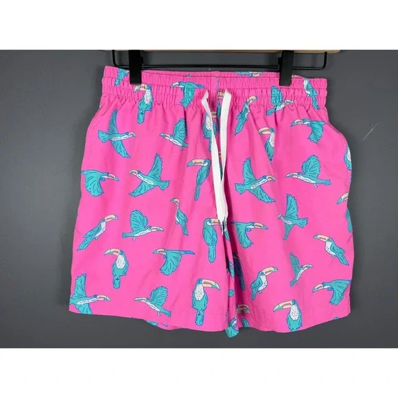 Chubbies Mens Small Pink Toucan Print Swim Trunks 5.5 Inch Inseam Mesh Lined