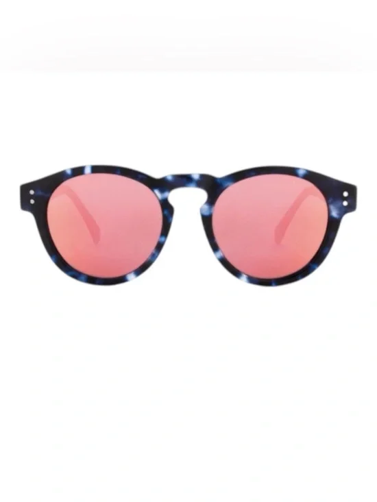Komono Round Sunglasses in Blue Tortoiseshell Frame with Pink Lenses