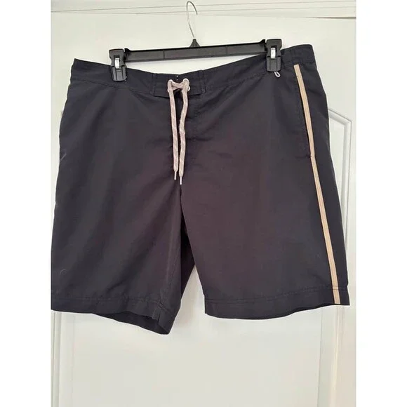 Lands' End Men's Swim Trunks Size L Large 36-38 Black Beige Side Stripe Board Sh