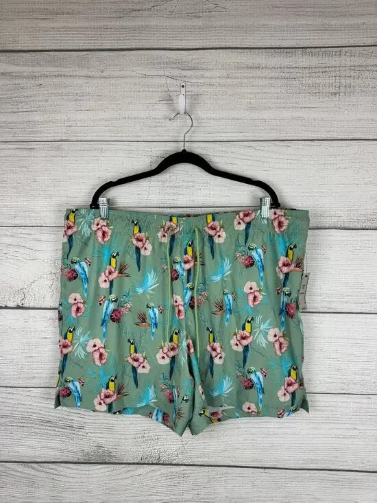 George Men's Sage Green Tropical Parrot Swim Trunks Size 2XL
