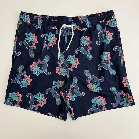 Original Use Blue Paisley Mens Swim Board Trunks, Original Use Mens Swimsuit R13