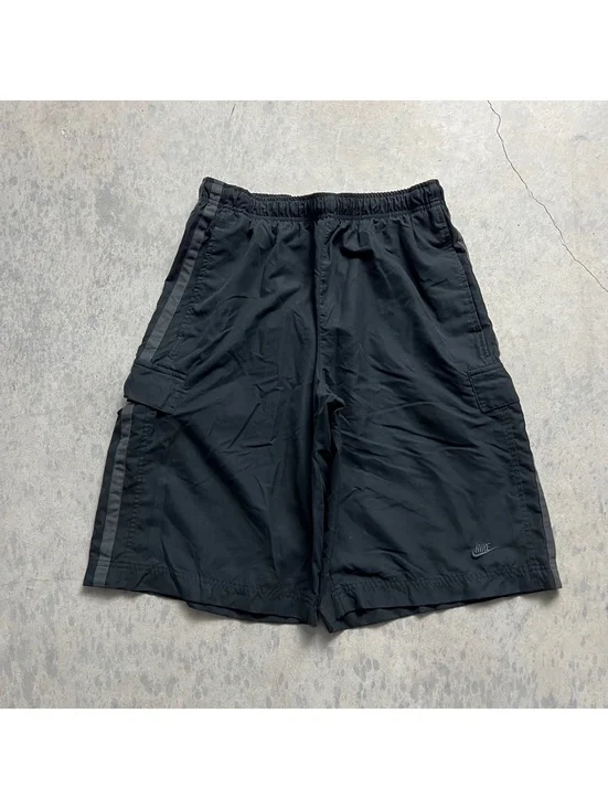 Y2K Striped Nike Cargo Swim Trunks Men’s Sz. L Black Grey