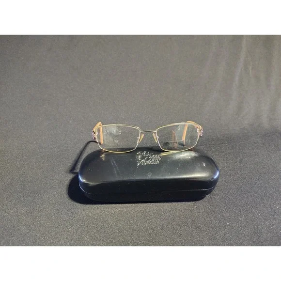 Saks Fifth Avenue‎ S5A 226 1M9 Eyeglass Frames Women Gold Tan Rectangle Case 135