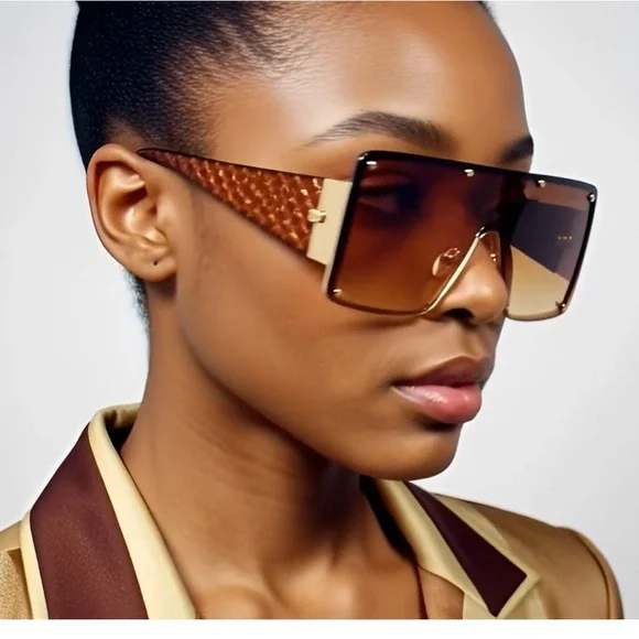 Oversized Classy Modern Retro Shield Party Beach SUNGLASSES‎ Large Brown Lentes
