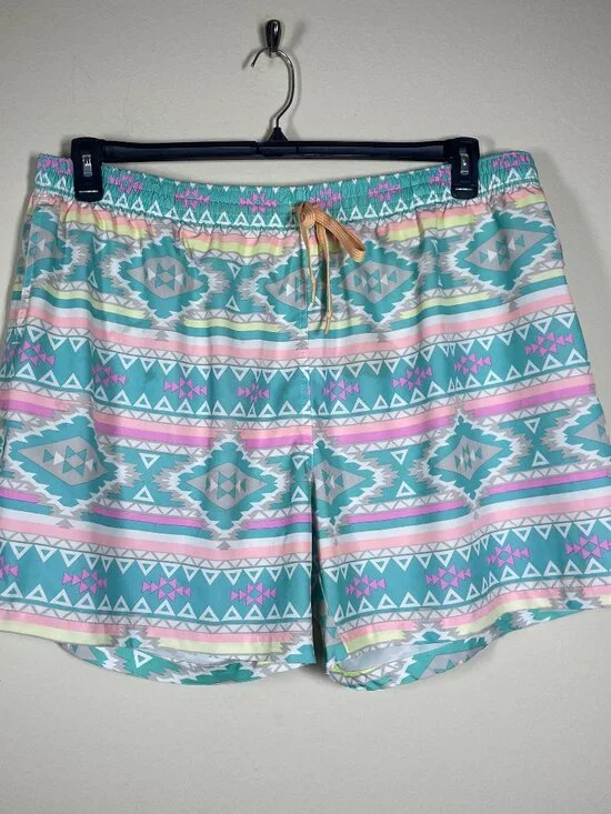 Chubbies Men's 3XL Aztec Geometric Swim Trunks Teal Pink 6