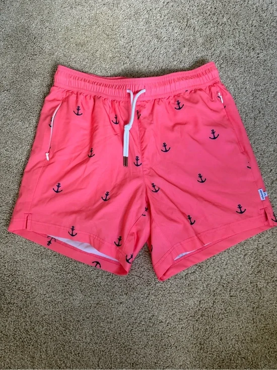 Men's Coral Anchor Swim Trunks with Drawstring