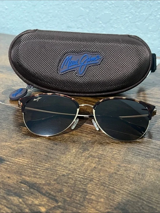 Maui Jim MJ330-10 55[]18 Tortoise & Gold Half-Rim Sunglasses with Black Lenses