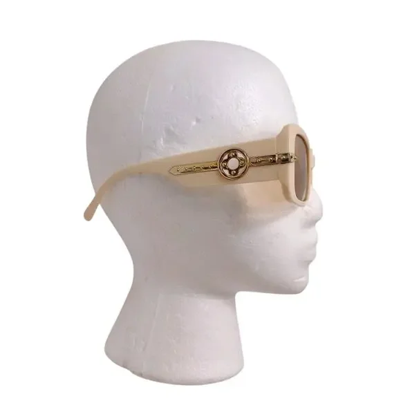 Art Deco Luxe‎ Fashion Sunglasses Oversized Square Frames Beige Gold Flower Glam