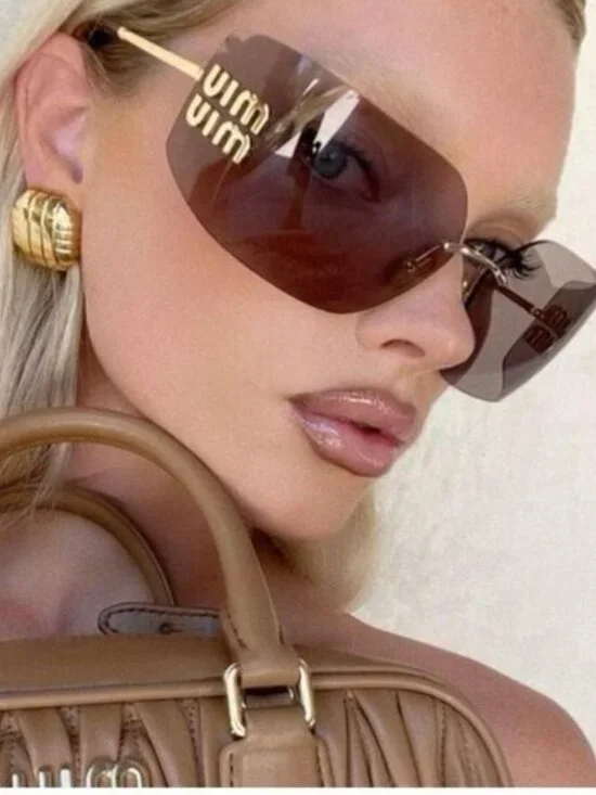 Miu Miu MU54YS 5AK06I Geometric Sunglasses - Gold/Light Purple Brown