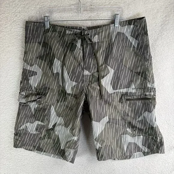 Simms Swim Trunks Board Shorts Mens 38 Solarflex Rain Camo Fishing Cargo Surf