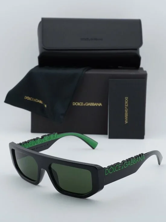 Dolce & Gabbana DG6203 501/71 Rectangle Sunglasses - Black/Green/Dark Green