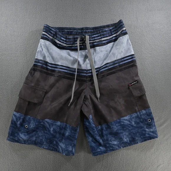 Airwalk Mens Cargo Board Shorts Medium Blue Gray Striped Marble Swim Trunks