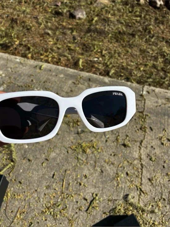 Prada White Sunglasses with Black Lenses