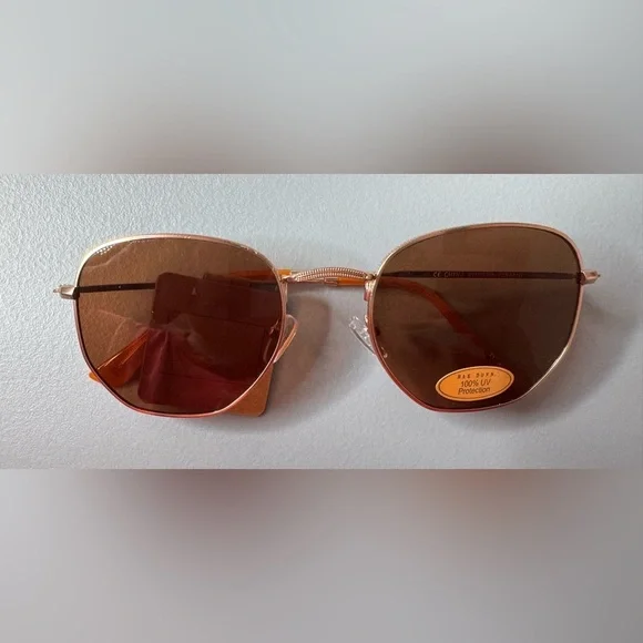 Rae Dunn Orange Brown and gold ton metal frame Sunglasses