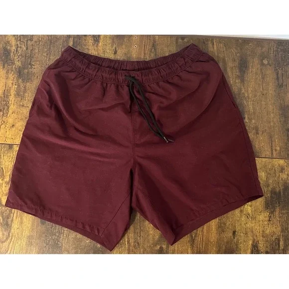 ASOS DESIGN Mens Swim Shorts Burgundy Maroon Mesh Lined Drawstring Trunks Size M
