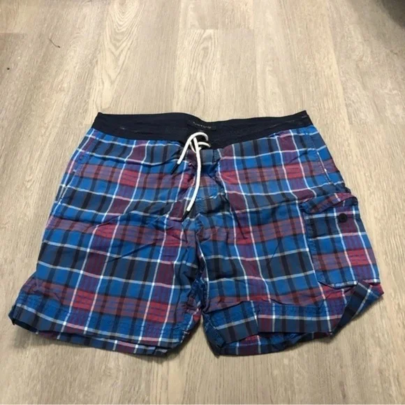 Tommy Hilfiger‎ Blue Red Plaid Men's Bathing Suit Large