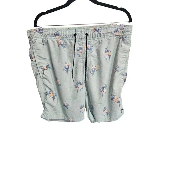 Billabong Mens Swim Trunks‎ Parrot Floral Print Drawstring Closure Blue