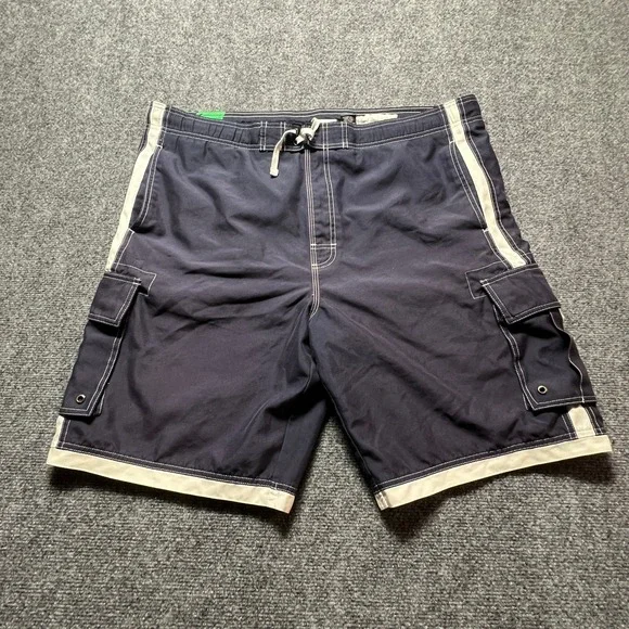 Urban Up Pipeline Mens Navy Blue Cargo Swim Trunks White Stripe Board Shorts XL