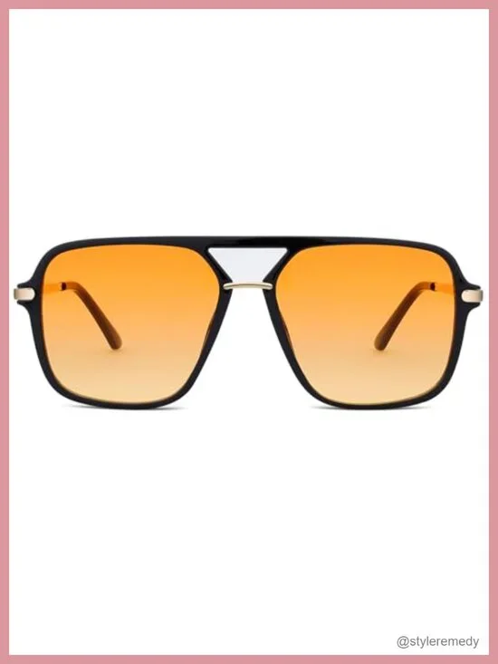 Retro Square Tinted Lens Aviator Sunglasses Tangle Free No Nose Piece