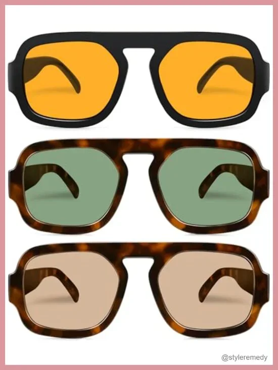 Retro Square Aviator Sunglasses Flat Top UV400 Protection Wrap Around Frame
