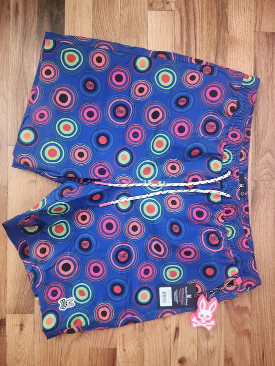 Psycho Bunny Blue Multicolor Target Print Swim Trunks