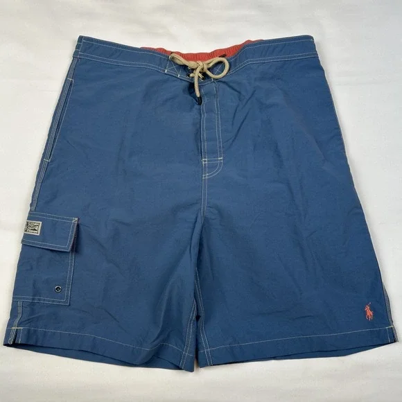 VTG Polo Ralph Lauren Board Shorts Mens Sz XXL Blue Swim Trunks Mesh Pony Cargo