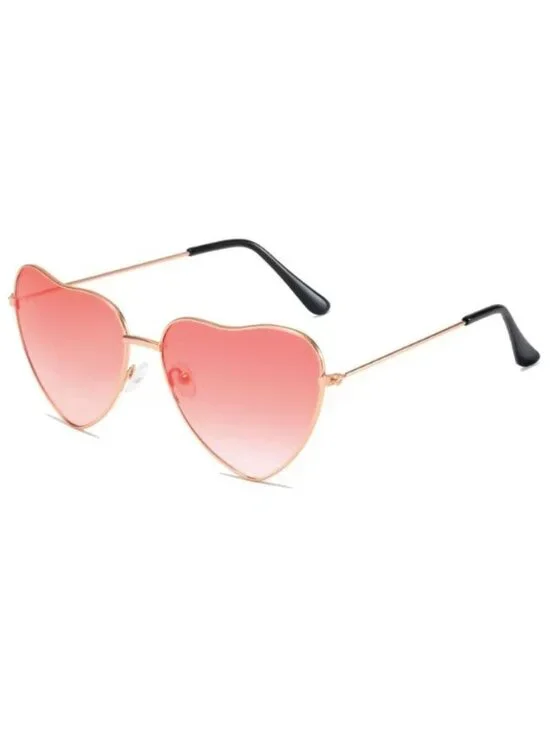 Heart-Shaped Red Gradient Lenses Sunglasses With Gold Frame