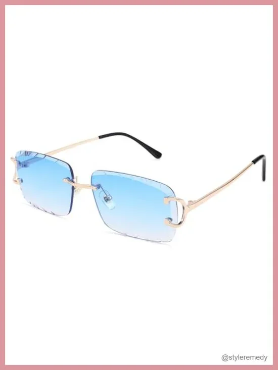 Rimless Rectangle Square Sunglasses Frameless Diamond Cutting Eyewear