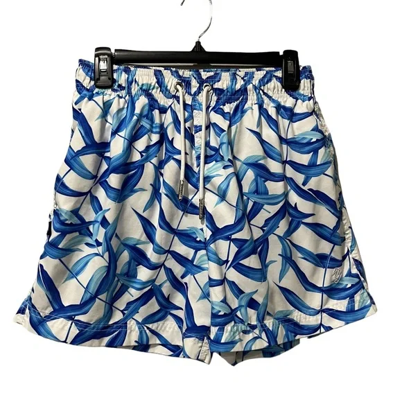 Seahorse Swimwear Trunks Large Blue White‎ Lined Drawstring