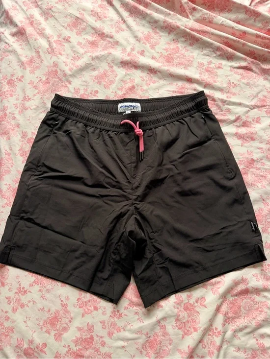Men's Black Swim Trunks with Pink Drawcord