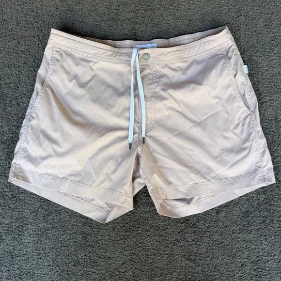 Onia Charles 7 Inch Swim Trunks Mens XL Beige Tan Nylon Stretch Mesh Lined XL/TG