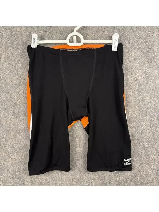 Speedo Endurance Swim Jammers Form Fitting Swimsuit Black Orange Men Size 32 402