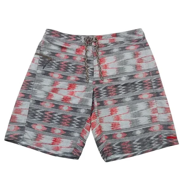 Patagonia Wavefarer Board Shorts Mens 38 Gray Red Ikat Aztec Print Swim Trunks