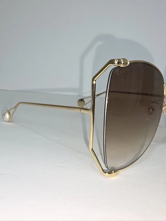 Gucci Authentic Metal Oversized Round Sunglasses GG0252S Gold Brown