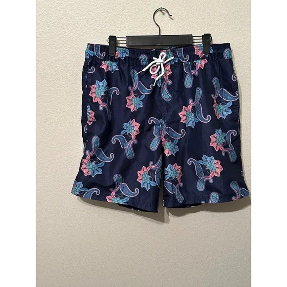 Original Use Mens Floral Paisley Swim Trunks‎ Navy Blue Pink Teal Size Medium