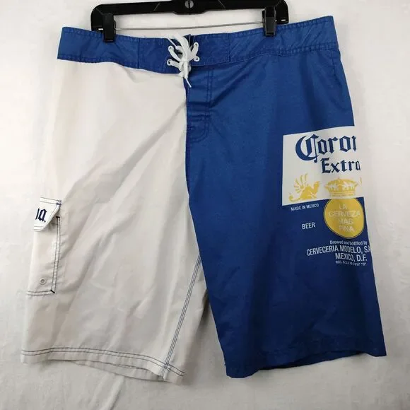Corona Beer Board Shorts Mens Size 2XL 38 Blue White Colorblock Swim Suit VTG
