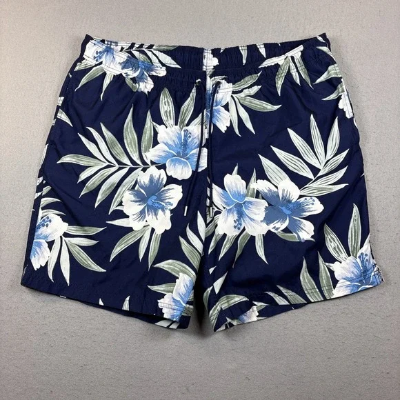 Lands End‎ Men XL 40-42 Swim Trunk Board Shorts Lined Blue Floral Beach Vacation
