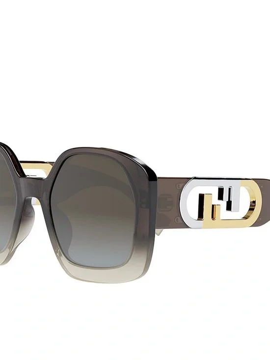Fendi Brown Gradient Square Sunglasses with Gold & Silver Logo Temples