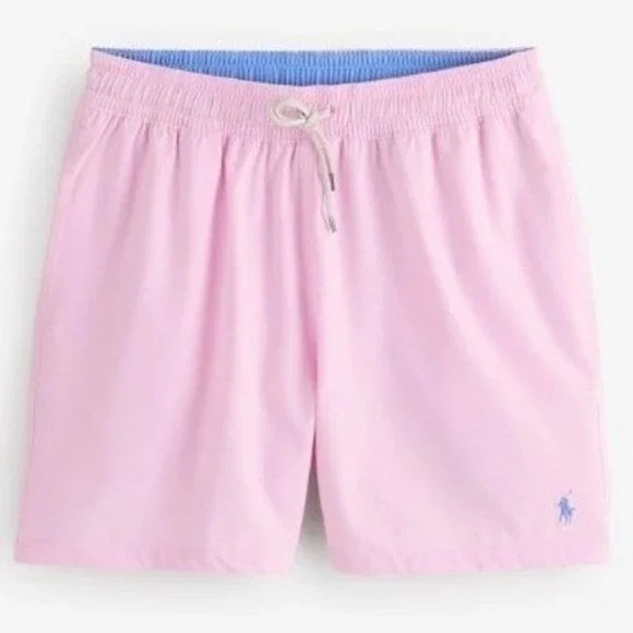 Polo Ralph Lauren Mens 2XLB Pastel Pink Swim Trunks Board Shorts Blue Pony NWT