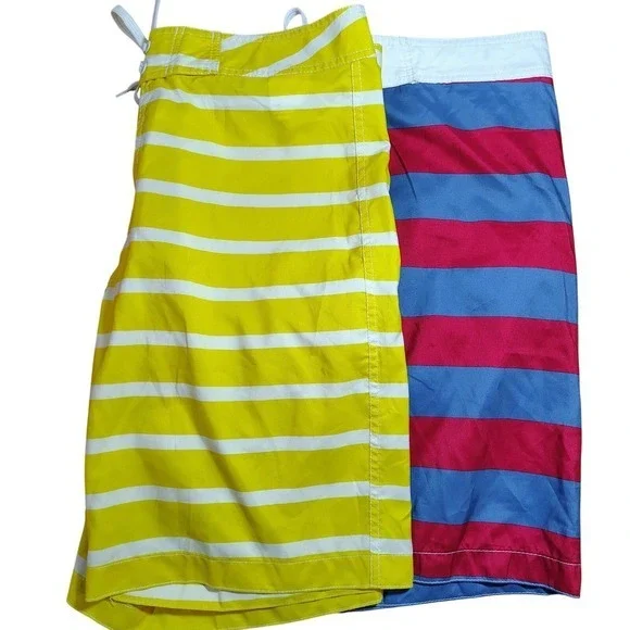 2 Board Shorts Old Navy swimwear‎ Yellow Blue Red Stripes Trunks surfing beach