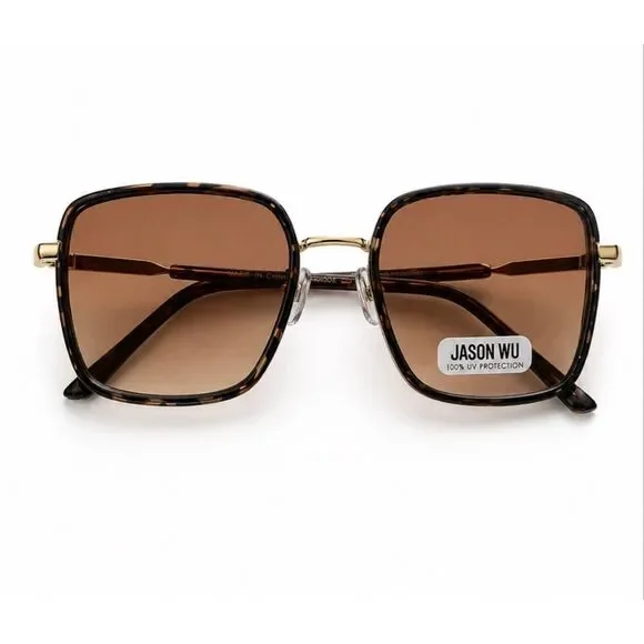 Jason Wu Oversized Square Sunglasses Brown Gold Tortoise Shell Statement NWT